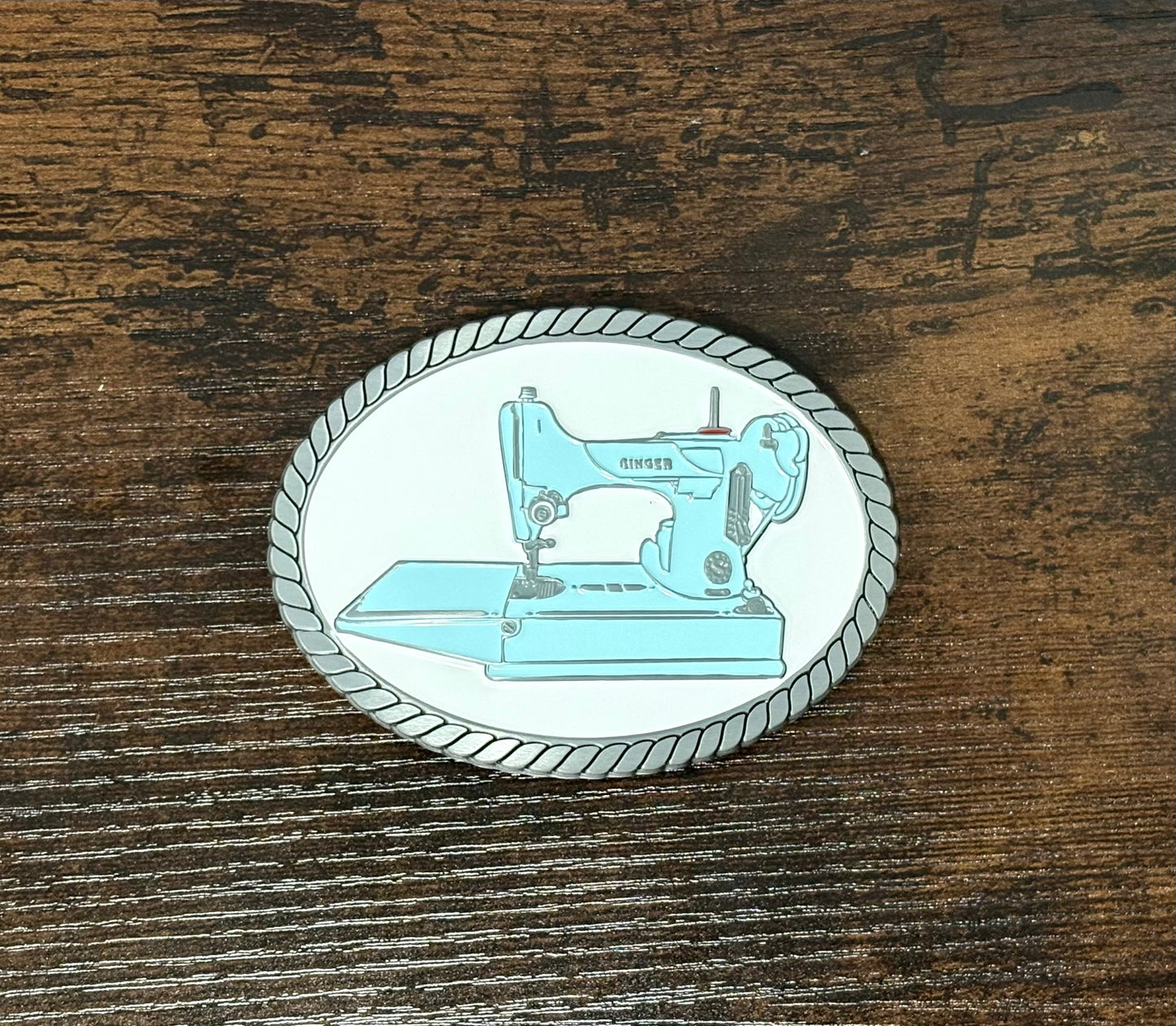 Vintage-Inspired Pink Featherweight Sewing Belt Buckle