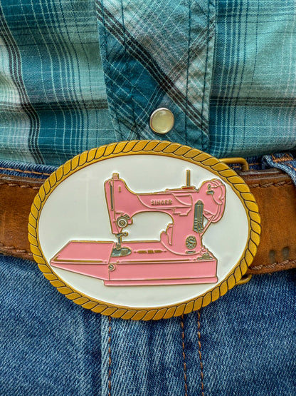 Vintage-Inspired Pink Featherweight Sewing Belt Buckle