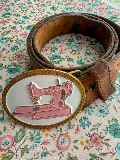 Vintage-Inspired Pink Featherweight Sewing Belt Buckle