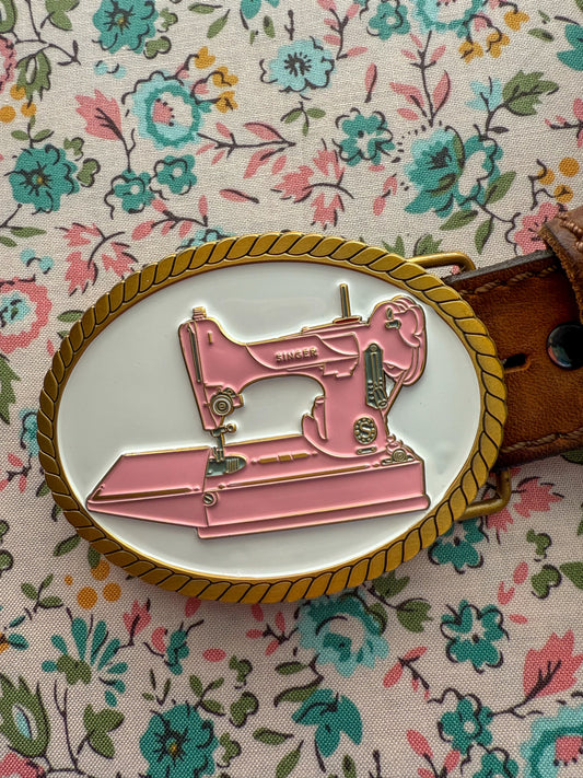 Vintage-Inspired Pink Featherweight Sewing Belt Buckle
