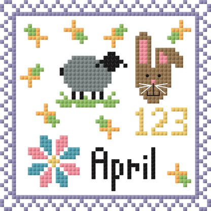 April Monthly Postage Stamp Cross Stitch Chart