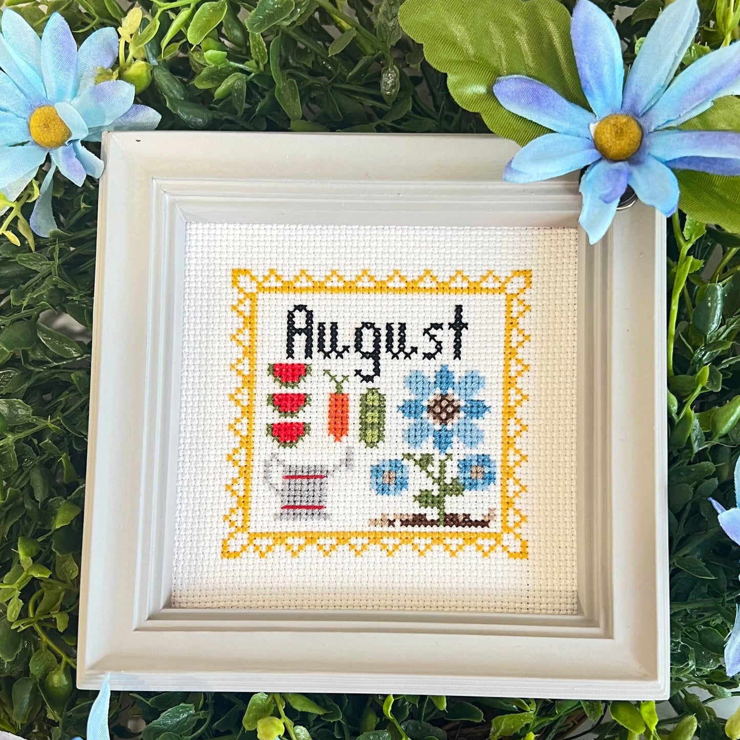 August Monthly Postage Stamp Cross Stitch Chart