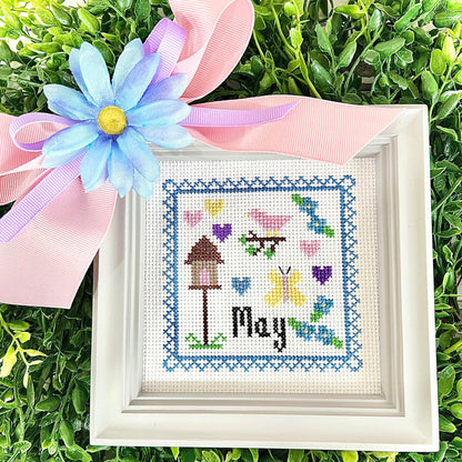 May Monthly Postage Stamp Cross Stitch Chart